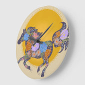 フローラ馬シルエット_紫色の時計 ラージ壁時計 (傾斜)