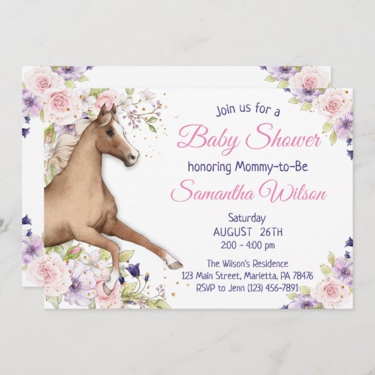 フローラ馬赤ちゃんシャワーパーティー 招待状 (正面/裏面)