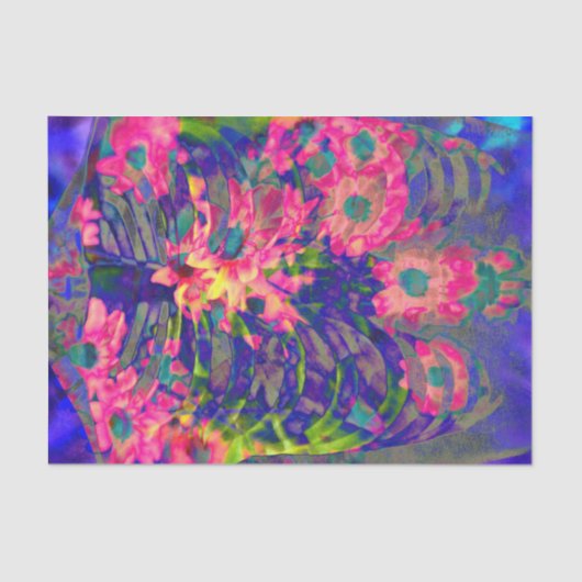 フローラ骨格リブケージパープルピンクヴィンテージアート 薄葉紙 (正面)