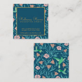フローラ魅力的とハミングバードパターン スクエア名刺 (正面/裏面)