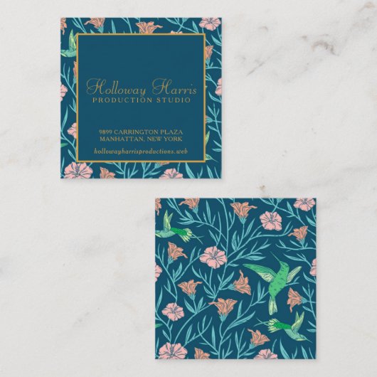 フローラ魅力的とハミングバードパターン スクエア名刺 (正面/裏面)