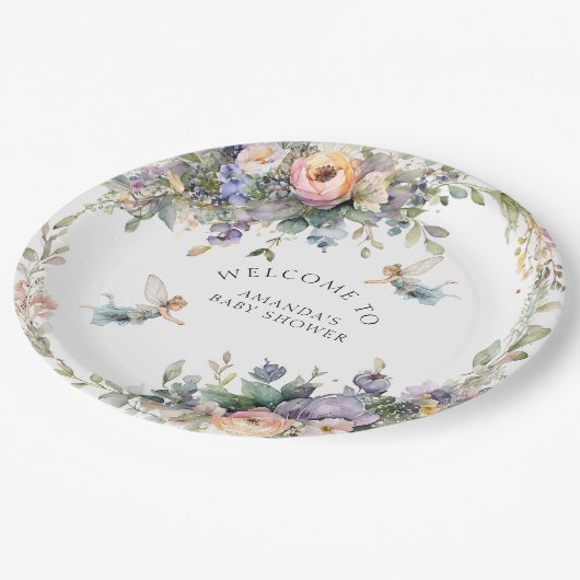 フローラ魅惑フェアリー茶パーティーベビーガールシャワー ペーパープレート (アングル)