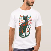 フローラ魔法キャットTシャツお洒落- Botanical Cat Tシャツ (正面)