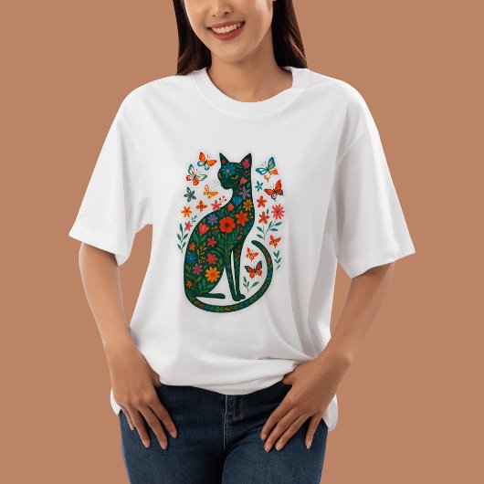 フローラ魔法キャットTシャツお洒落- Botanical Cat Tシャツ