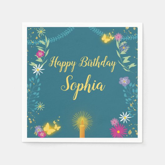 フローラ魔法キャンドルナプキン スタンダードカクテルナプキン (正面)