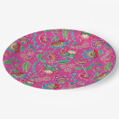 フローラ鮮やかなピンクのフォークアートメキシカン結婚ボホ ペーパープレート (アングル)