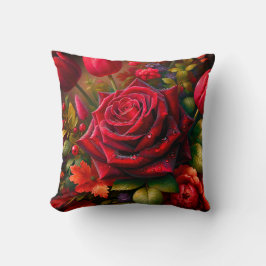 「フローラ鮮やかの花束と雨滴 クッション