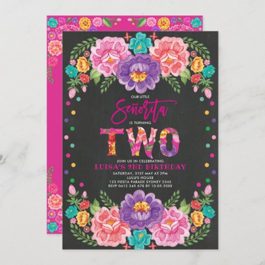 フローラ鮮やかフィエスタセノリタガール2nd誕生日 招待状 (正面/裏面)