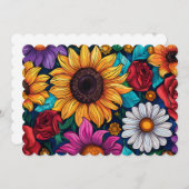 フローラ鮮やかフラットグリーティングカード – ひまわり， Ro サンキューカード (正面/裏面)