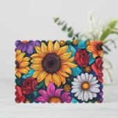 フローラ鮮やかフラットグリーティングカード – ひまわり， Ro サンキューカード (スタンド正面)