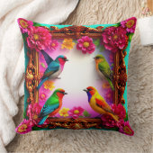フローラ鮮やかフレームに囲まれた鳴鳥 クッション (ブランケット)