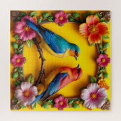 フローラ鮮やかフレームに囲まれた鳴鳥 ジグソーパズル (横)