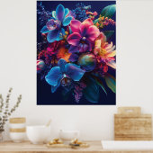 フローラ鮮やかブーケとネオン花 ポスター (キッチン)