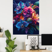 フローラ鮮やかブーケとネオン花 ポスター (ホームオフィス)