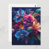 フローラ鮮やかブーケとネオン花 ポストカード (正面/裏面)
