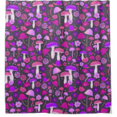 フローラ鮮やかマッシュルームピンク、紫、黒 シャワーカーテン (正面)