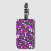 フローラ鮮やかマッシュルームピンク、紫、黒 ラゲッジタグ (正面縦)