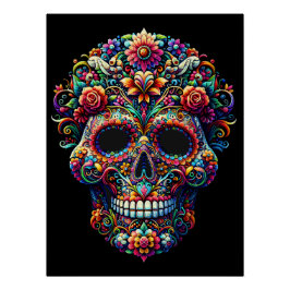 フローラ鮮やか糖スカル作品 ポスター