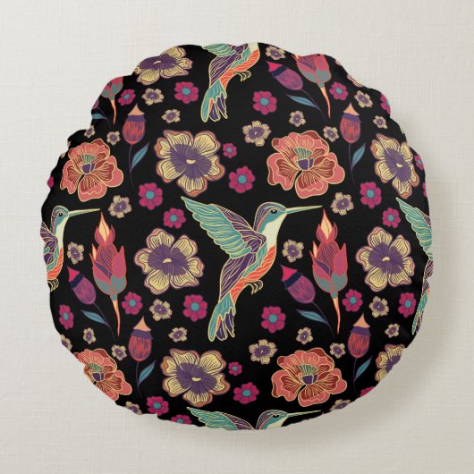 フローラ鳥デザイン | 自然インスパイア作品 ラウンドクッション (正面)