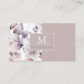 フローラ鳥紫と白の自然モノグラム名 名刺 (正面)