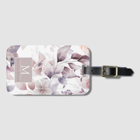 フローラ鳥紫と白の自然赤ちゃんシャワー ラゲッジタグ (正面横)