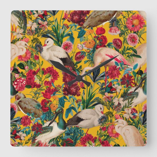 フローラ鳥類第十八号 スクエア壁時計 (正面)