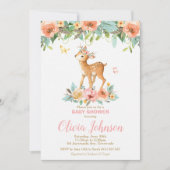 フローラ鹿の赤ちゃんシャワーウッドランドアニマルズベビーガール 招待状 (正面)