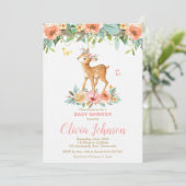 フローラ鹿の赤ちゃんシャワーウッドランドアニマルズベビーガール 招待状 (スタンド正面)
