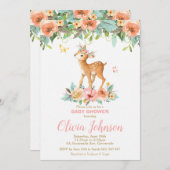 フローラ鹿の赤ちゃんシャワーウッドランドアニマルズベビーガール 招待状 (正面/裏面)