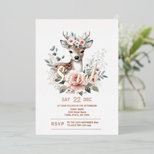 フローラ鹿の赤ちゃんシャワー 箔招待状 (立ち正面)