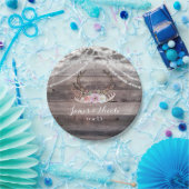 フローラ鹿の〔雄ジカの〕枝角とストリングライトの素朴パーティー ペーパープレート (パーティー)