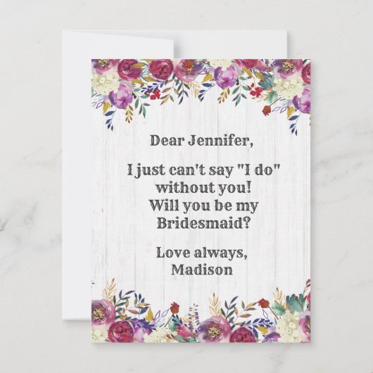 フローラ鹿の〔雄ジカの〕枝角は私の花嫁になる 招待状 (裏面)