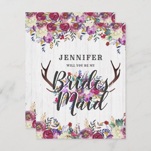 フローラ鹿の〔雄ジカの〕枝角は私の花嫁になる 招待状 (正面/裏面)