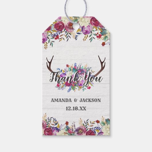 フローラ鹿アントラーブーケ結婚の感謝 ギフトタグ (正面)