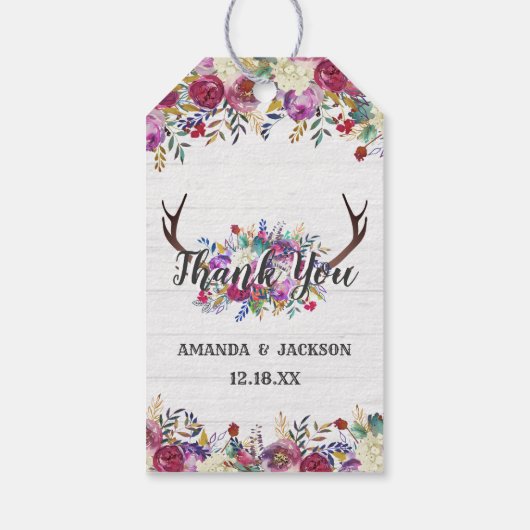 フローラ鹿アントラーブーケ結婚の感謝 ギフトタグ (裏面)