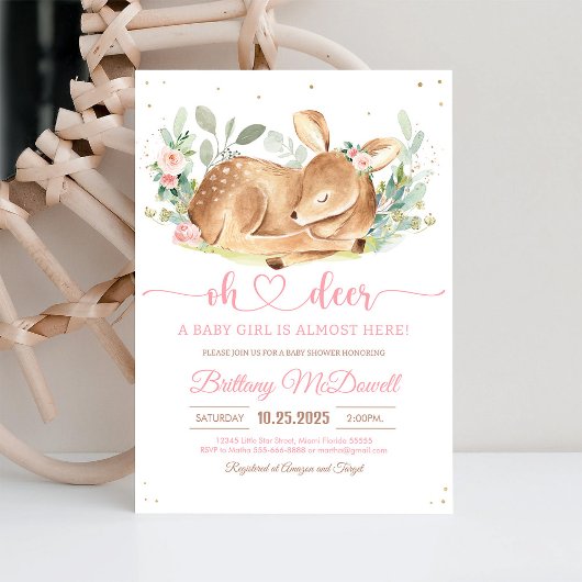 フローラ鹿オーディアガールベビーシャワー 招待状