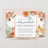 フローラ鹿キツネラビットウッドランドベビーガールシャワー 招待状 (正面/裏面)