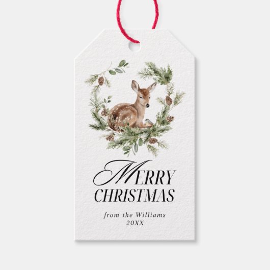 フローラ鹿メリーエレガントモダンクリスマス ギフトタグ (正面)