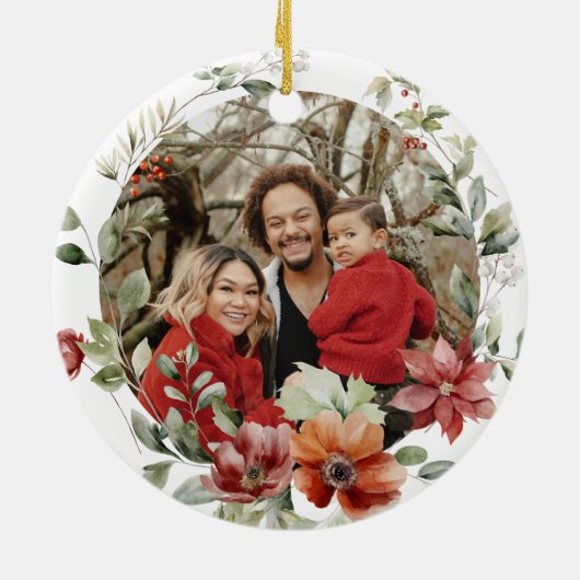 フローラ鹿メリーエレガントモダンクリスマス セラミックオーナメント (裏面)