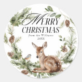 フローラ鹿メリーエレガントモダンクリスマス ラウンドシール (正面)