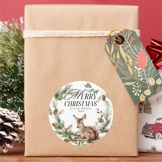 フローラ鹿メリーエレガントモダンクリスマス ラウンドシール (クリスマス)
