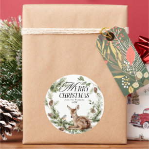 フローラ鹿メリーエレガントモダンクリスマス ラウンドシール