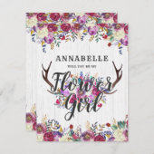 フローラ鹿〔雄ジカの〕枝角は私の花の女の子になる 招待状 (正面/裏面)