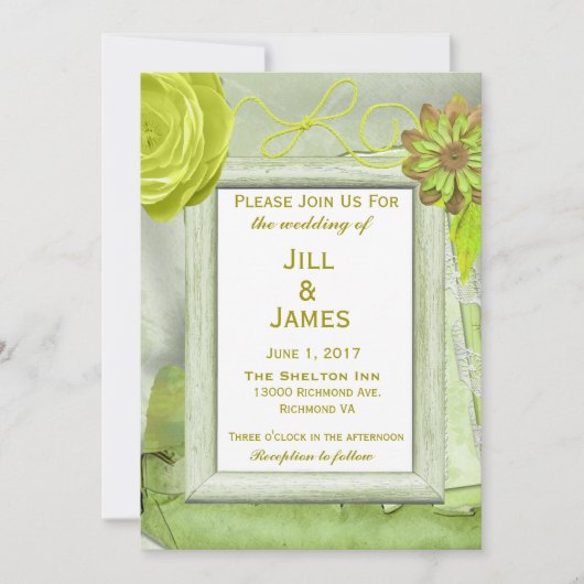 フローラ黄と緑結婚色 招待状 (正面)