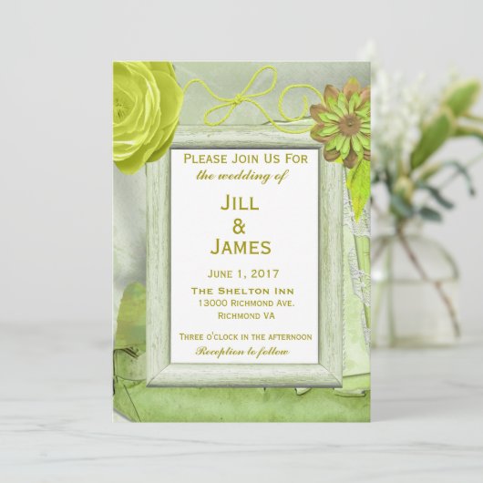 フローラ黄と緑結婚色 招待状 (スタンド正面)