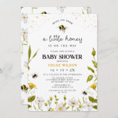 フローラ黄男女兼用蜜蜂ベビーシャワー 招待状 (正面/裏面)
