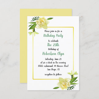 フローラ黄色の誕生日パーティーの招待 招待状