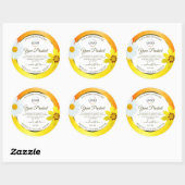 フローラ黄色オレンジ色のホワイトプロダクトラベル（ロゴ付き） ラウンドシール (シート)