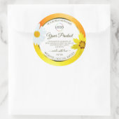 フローラ黄色オレンジ色のホワイトプロダクトラベル（ロゴ付き） ラウンドシール (バッグ)