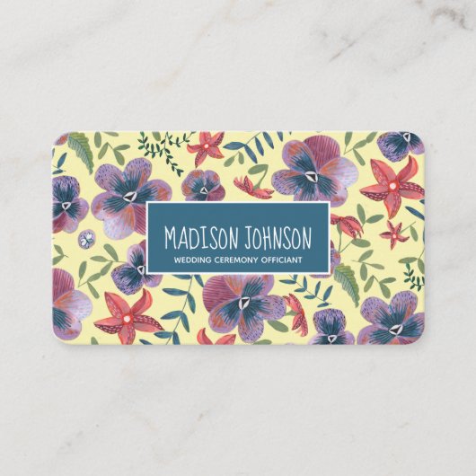 フローラ黄色boho水彩花 名刺 (正面)